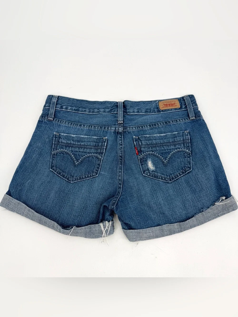 Levi’s Jean Shorts Juniors 3 Blue Denim Roll Cuff Distressed Cotton Denim Boho